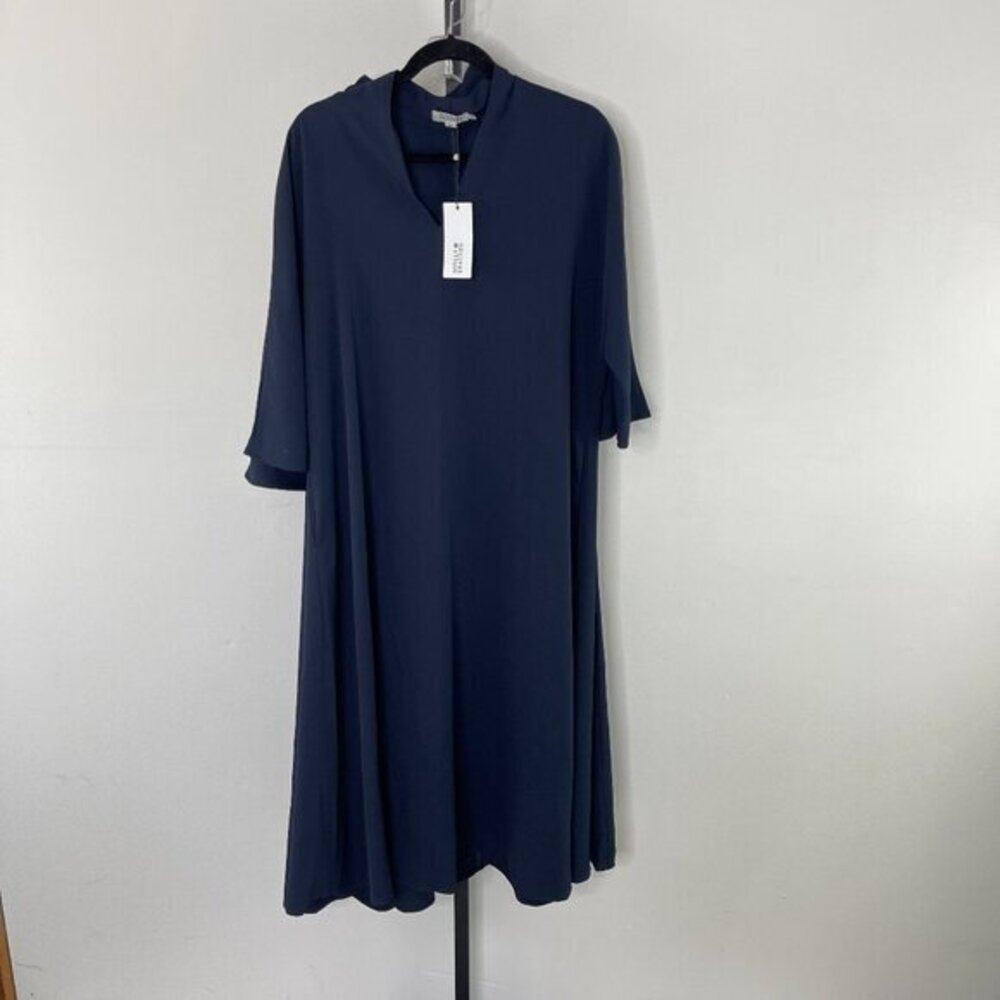 New Molly Bracken Women's Navy Woven V-Neck Midi Sheath Dress Size XS/S
